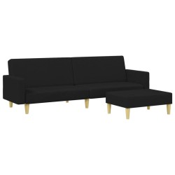 Canapé-lit à 2 places avec repose-pied noir tissu 