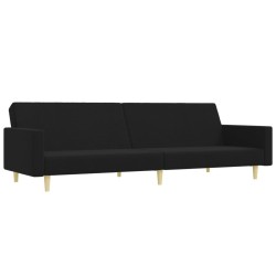 Canapé-lit à 2 places avec repose-pied noir tissu 
