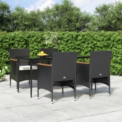 Ensemble à manger de jardin avec coussins 5 pcs Noir 