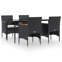 Ensemble à manger de jardin avec coussins 5 pcs Noir 