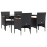 Ensemble à manger de jardin avec coussins 5 pcs Noir 