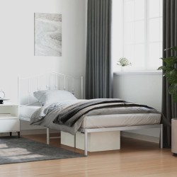 Cadre de lit métal sans matelas et tête de lit blanc 107x203 cm 