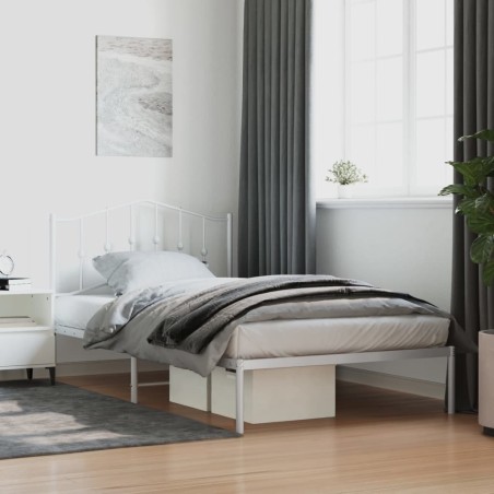 Cadre de lit métal sans matelas et tête de lit blanc 107x203 cm 