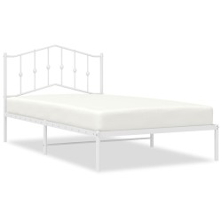 Cadre de lit métal sans matelas et tête de lit blanc 107x203 cm 