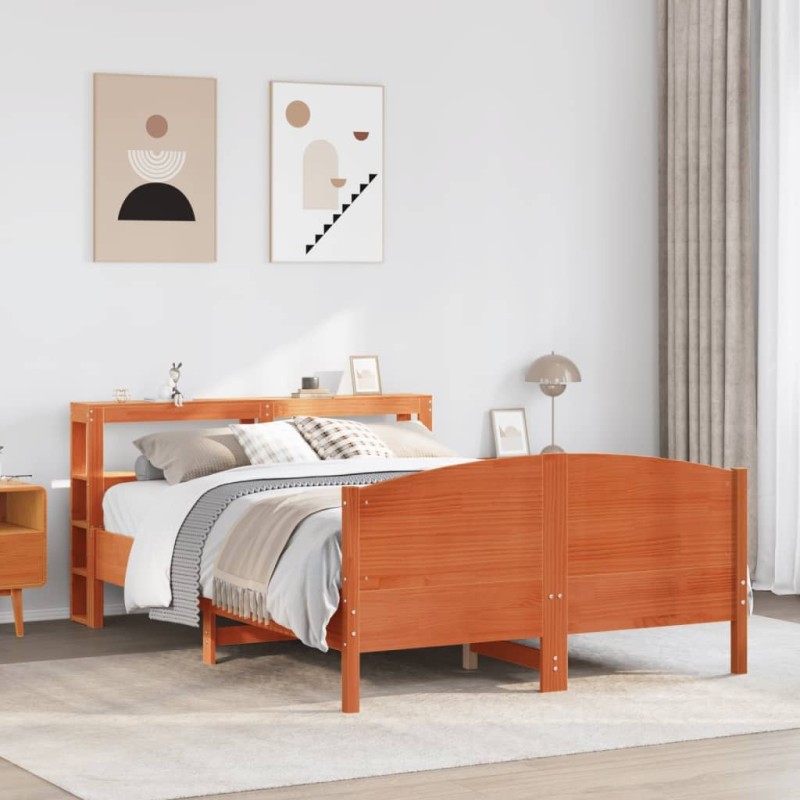 Cadre de lit sans matelas cire marron 160x200cm bois pin massif 