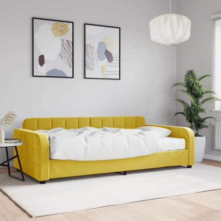 Lit de jour avec matelas jaune 100x200 cm velours 