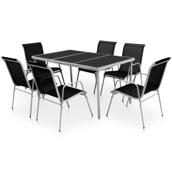 Ensemble à manger d'extérieur 7 pcs Acier Noir 