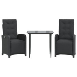 Ensemble de bistro 3 pcs avec coussins noir résine tressée 