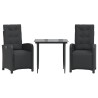 Ensemble de bistro 3 pcs avec coussins noir résine tressée 