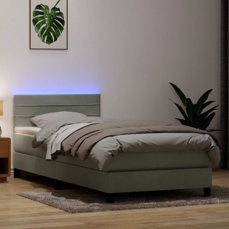 Sommier à lattes de lit et matelas gris clair 80x210 cm velours 