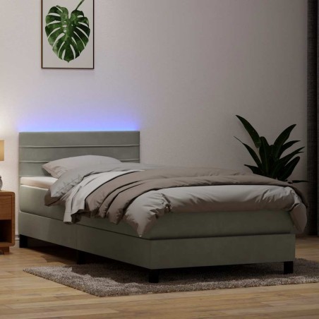 Sommier à lattes de lit et matelas gris clair 80x210 cm velours 
