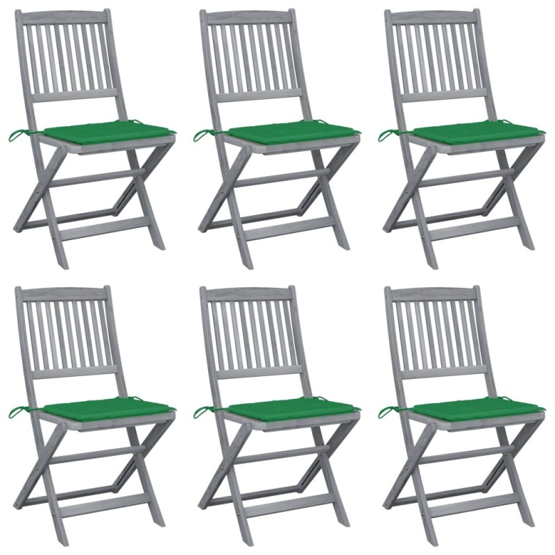 Chaises pliables d'extérieur lot de 6 et coussins Bois d'acacia 