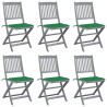 Chaises pliables d'extérieur lot de 6 et coussins Bois d'acacia 