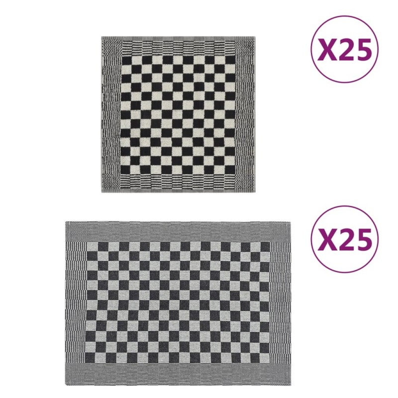 Ensemble de serviettes 50 pcs noir et blanc coton 