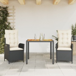 Ensemble à manger de jardin avec coussins 3 pcs Noir 
