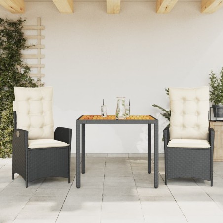 Ensemble à manger de jardin avec coussins 3 pcs Noir 