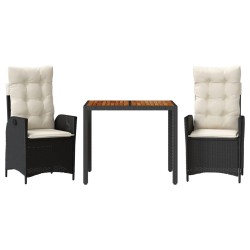 Ensemble à manger de jardin avec coussins 3 pcs Noir 