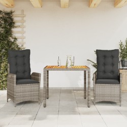 Ensemble à manger de jardin 3 pcs coussins gris résine tressée 