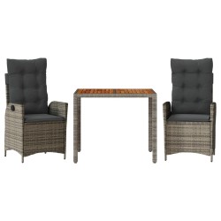 Ensemble à manger de jardin 3 pcs coussins gris résine tressée 