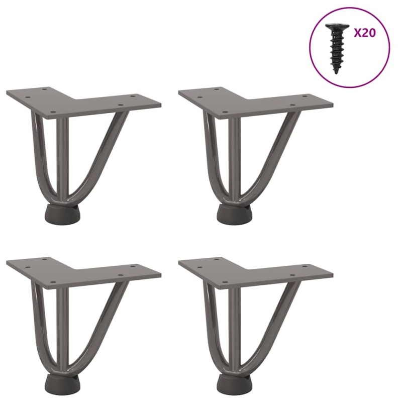 Pieds en épingle à cheveux pour table basse 4 pièces Acier naturel 10 cm Acier massif 