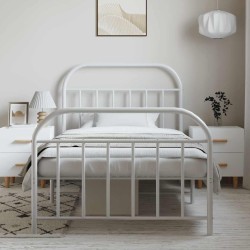 Cadre de lit métal sans matelas et pied de lit blanc 100x190 cm 