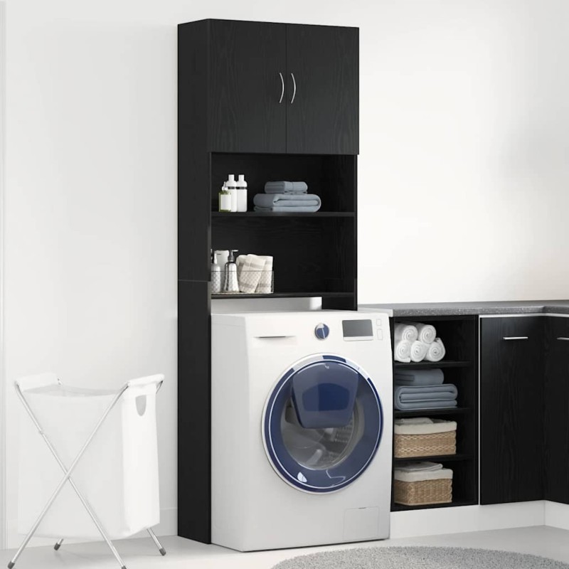 Meuble de machine à laver chêne noir 64x24x190 cm 