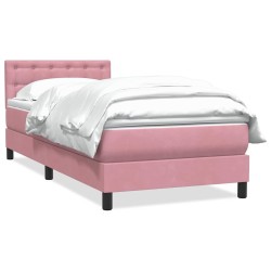 Sommier à lattes de lit avec matelas rose 100x210 cm velours 