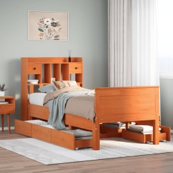 Lit bibliothèque sans matelas cire marron 90x190 cm pin massif 