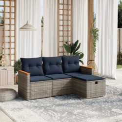 Salon de jardin 4 pcs avec coussins gris résine tressée 