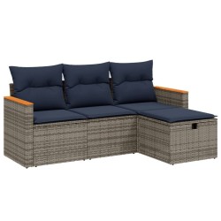 Salon de jardin 4 pcs avec coussins gris résine tressée 