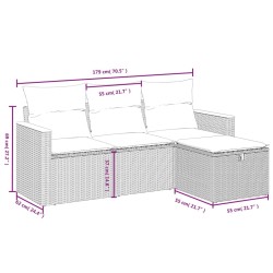Salon de jardin 4 pcs avec coussins gris résine tressée 