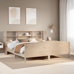 Lit bibliothèque sans matelas 200x200 cm bois massif de pin 