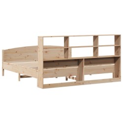 Lit bibliothèque sans matelas 200x200 cm bois massif de pin 