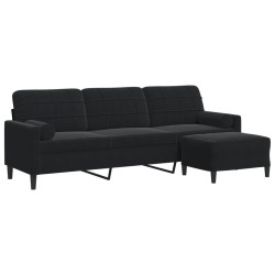 Canapé à 3 places avec repose-pieds Noir 210 cm Velours 