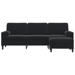 Canapé à 3 places avec repose-pieds Noir 210 cm Velours 
