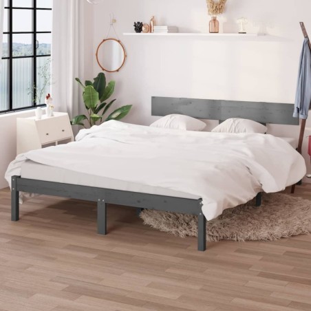 Cadre de lit sans matelas gris bois massif 140x200 cm 