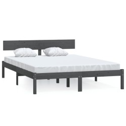 Cadre de lit sans matelas gris bois massif 140x200 cm 