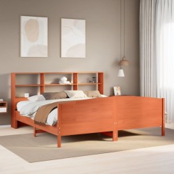 Lit bibliothèque sans matelas cire marron 180x200 cm pin massif 