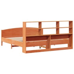 Lit bibliothèque sans matelas cire marron 180x200 cm pin massif 
