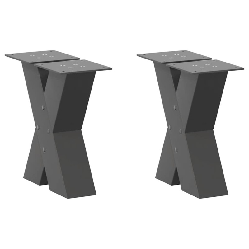 Pieds de table basse en forme de X, 2 pièces, anthracite, 40 x (30-31) cm, acier 