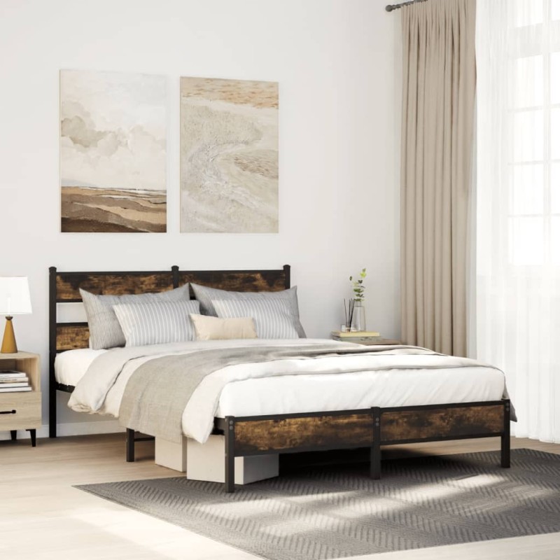 Cadre de lit sans matelas chêne fumé 107x203 cm bois ingénierie 