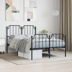 Cadre de lit métal sans matelas avec pied de lit noir 120x190cm 