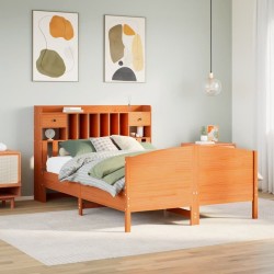 Lit bibliothèque sans matelas cire marron 150x200 cm pin massif 