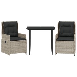 Ensemble à manger de jardin 3pcs coussins gris clair poly rotin 