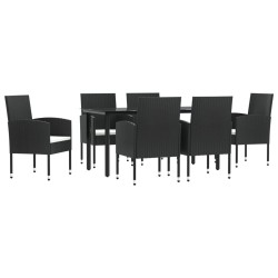 Ensemble à manger de jardin 7 pcs noir résine tressée et acier 
