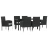 Ensemble à manger de jardin 7 pcs noir résine tressée et acier 