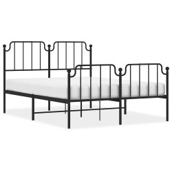 Cadre de lit métal sans matelas avec pied de lit noir 135x190cm 