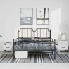 Cadre de lit métal sans matelas avec pied de lit noir 135x190cm 