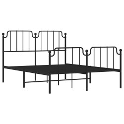 Cadre de lit métal sans matelas avec pied de lit noir 135x190cm 