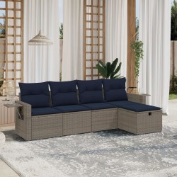 Salon de jardin 5 pcs avec coussins gris résine tressée 